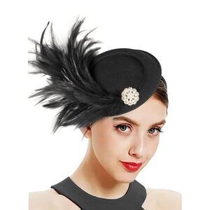 3559 Jet Black Fascinators Hat Feathers On A Headband And Clip 20s 50s